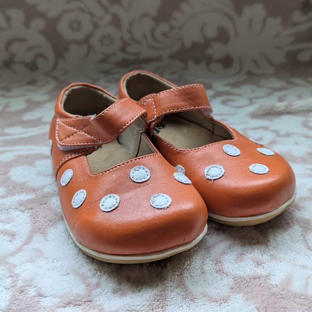 Sz 7 Toddler Puddle Jumper Shoes Orange White Polka Dots Mary Jane